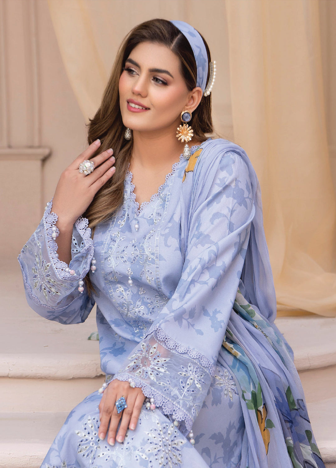 Summer Breeze by Humdum Unstitched Embroidered Lawn 3 Piece Suit HB26USB D-10 - Summer Collection