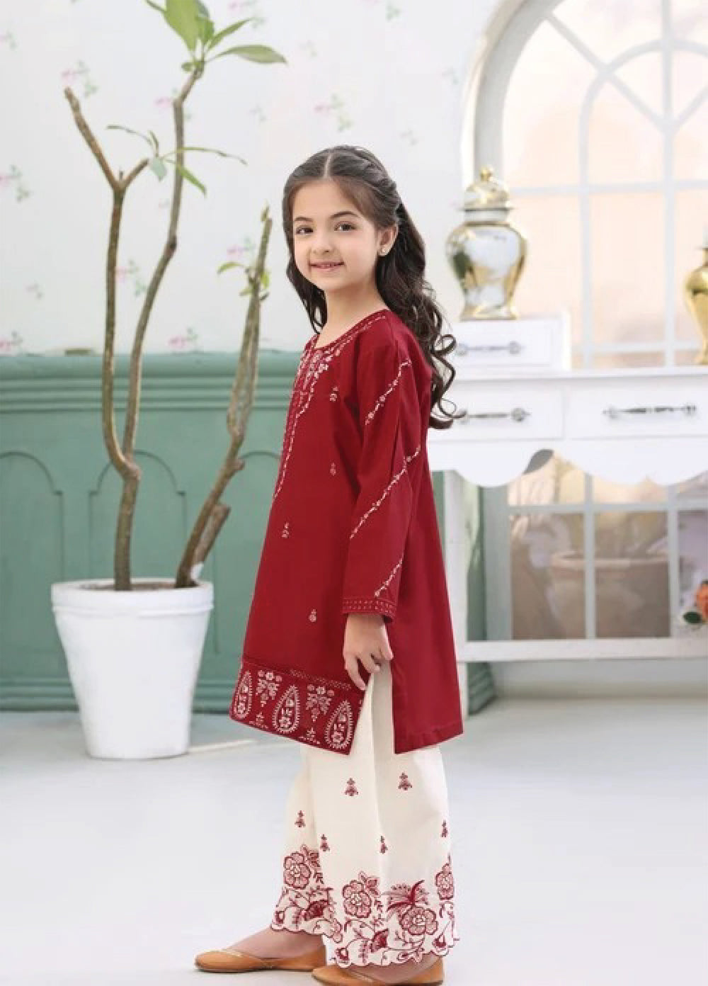 Fresh Birds Kids RTW Embroidered Lawn 2 Piece Suit Lal Pari-FB-07 - Casual Collection