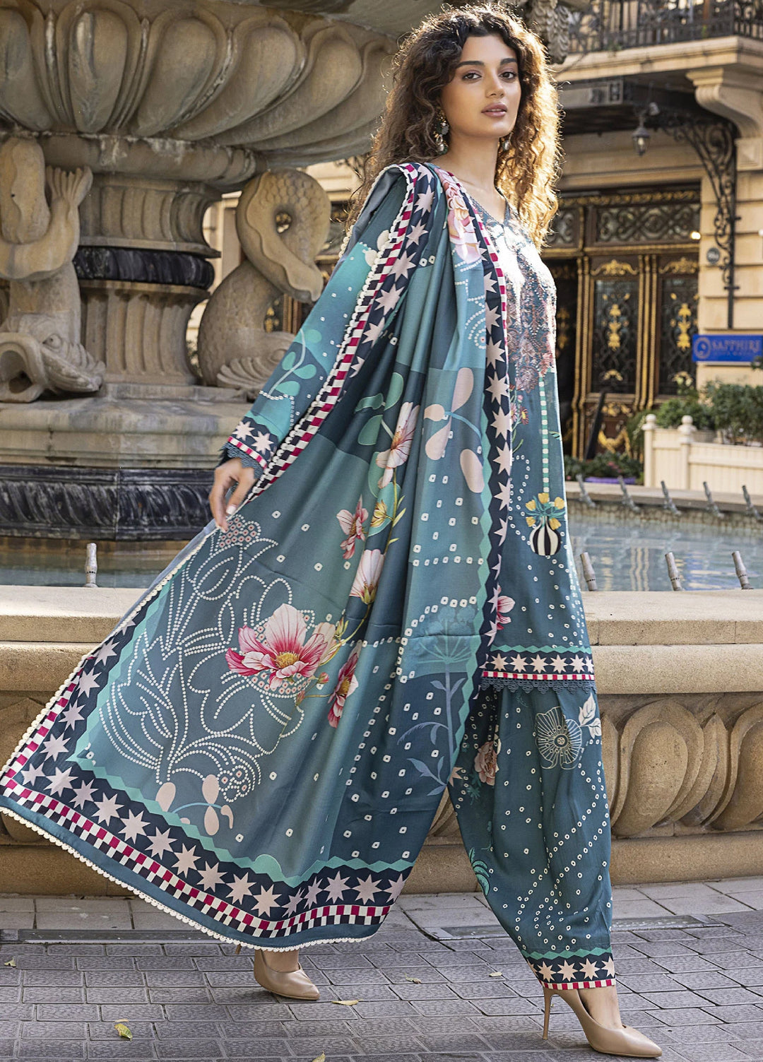 Meerak Women Pret Premium Embroidered Linen 3 Piece Florin - Winter Collection