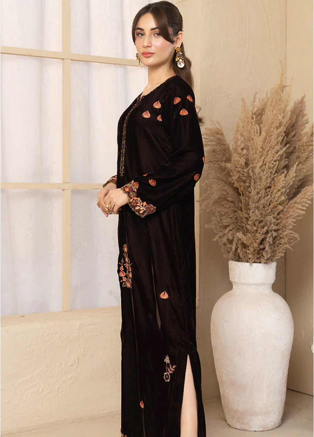 Winter Hues by Naayas Women Pret Embroidered Kaftan Velvet Jardin - Winter Collection