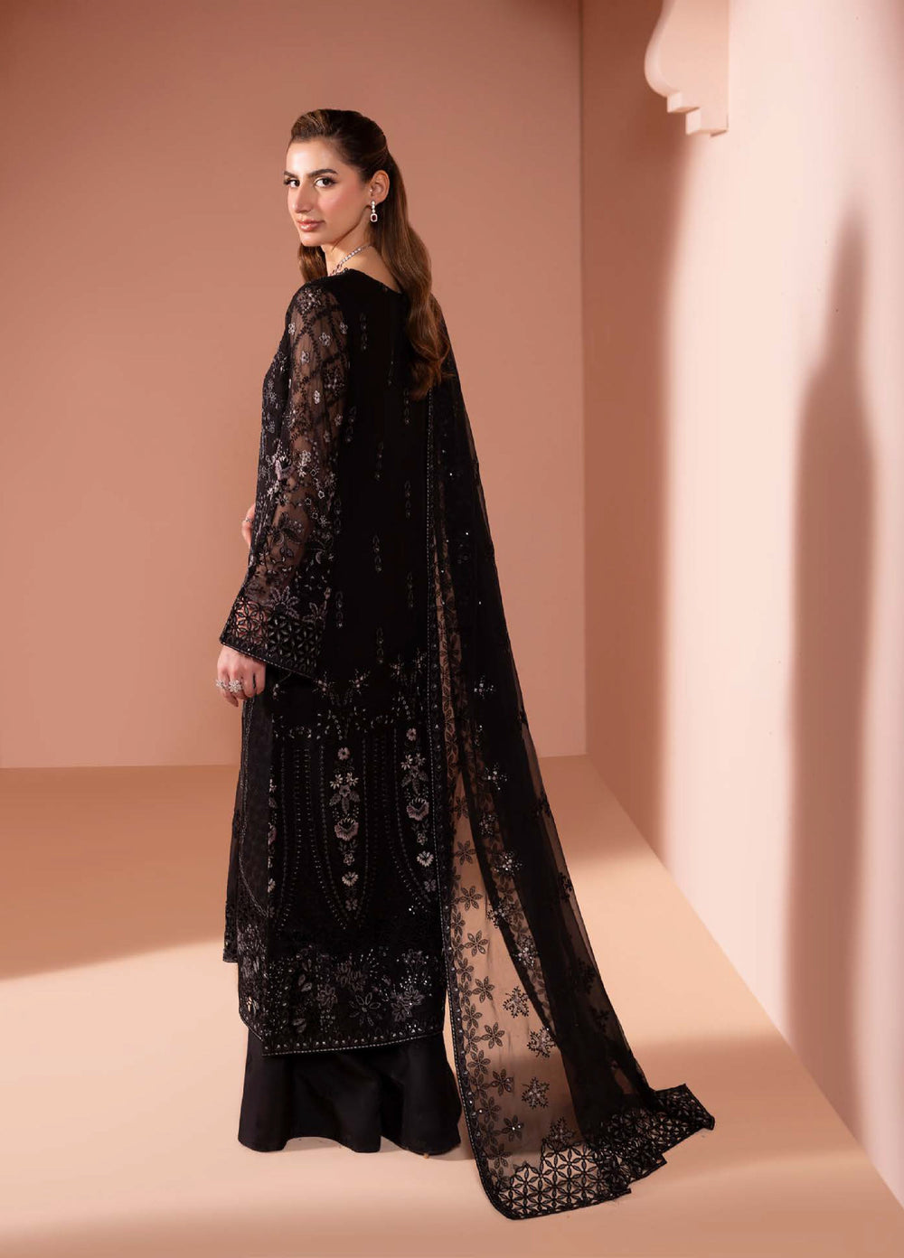Murawwat by Lavish Premium Unstitched Luxury Chiffon Embroidered 3 peice LV25MC M-02 Midnight Luxe - Formals Collection