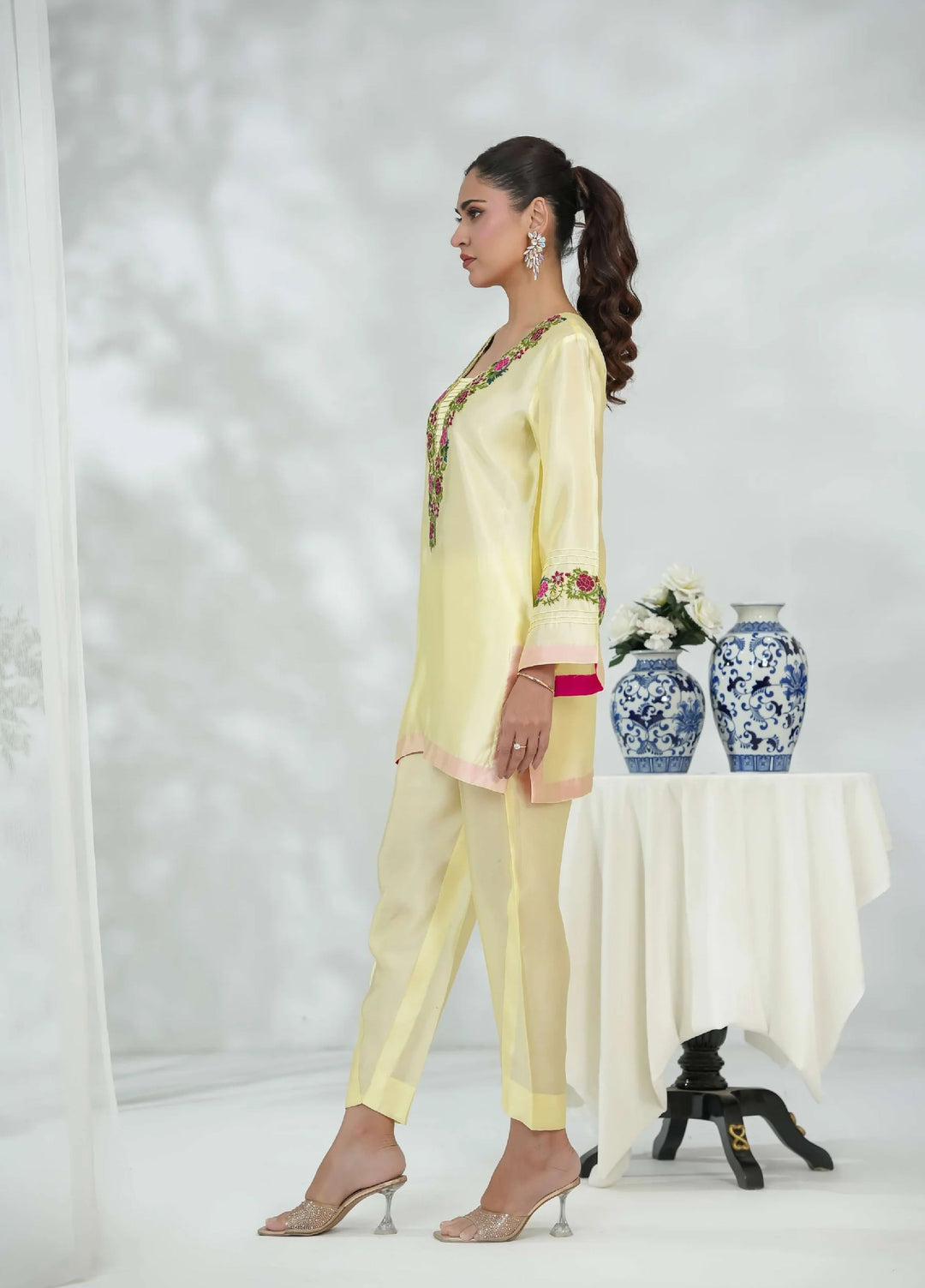 Silcot Pret Embroidered Silk Ensemble Lemon blossom - Winter Collection