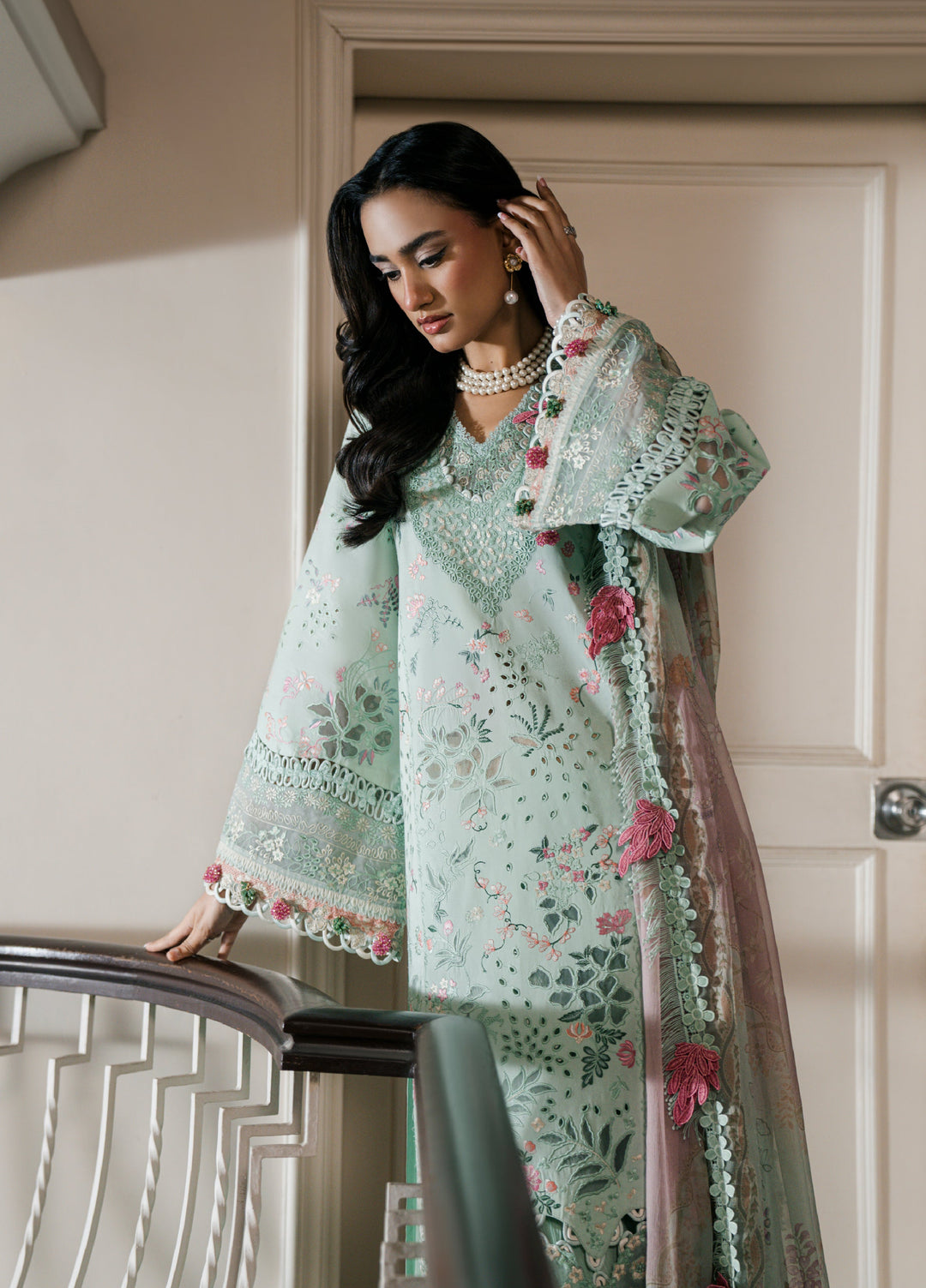 Camelia by Sundas Ahad Unstitched Embroidered Luxury Lawn 3 Piece Suit SNA26UC EL-03 Mint Green - Festive Collection