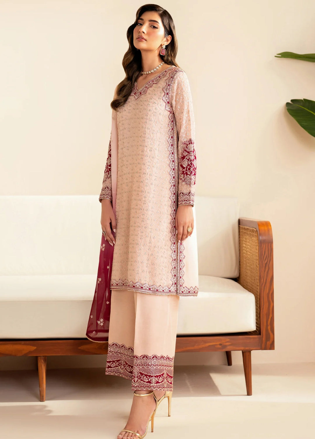 Xenia Formal Luxury Unstitched Embroidered Chiffon Suits 3 Piece XE25FL XF-986 Tanim - Formals Collection