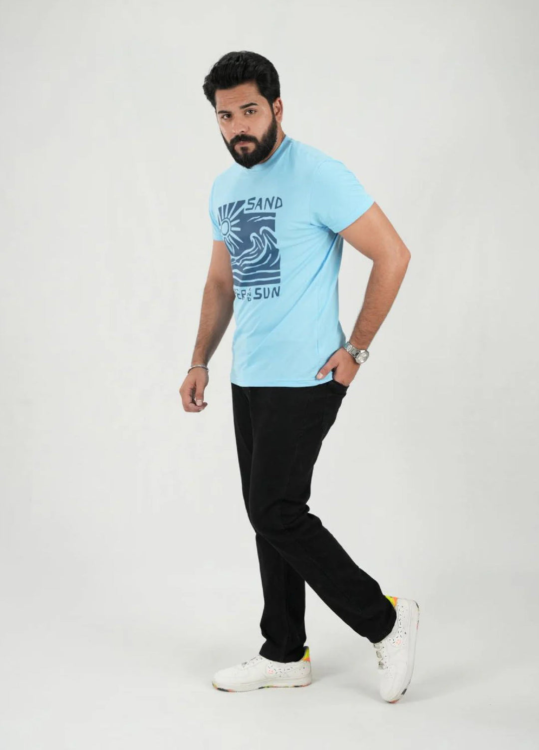 Mercato RTW Solids Cotton 1 Piece Round Neck Sky Blue Shirt