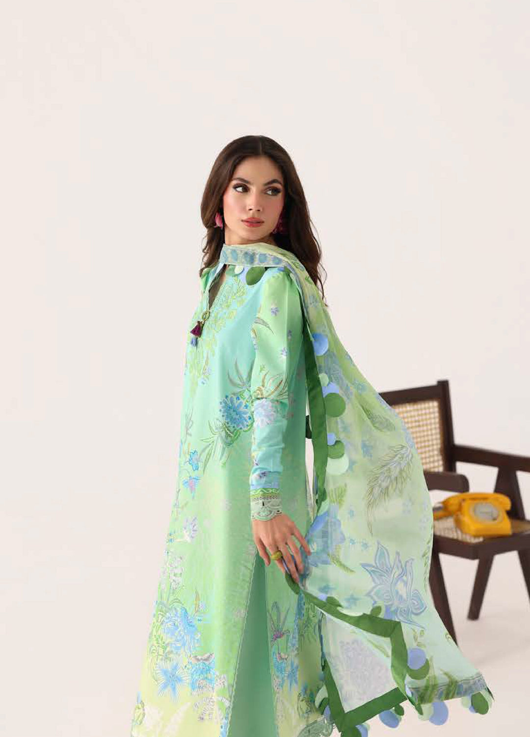 Rosette by Roheenaz Unstitched Lawn Embroidered 3 Piece Suit RNZ26UR Morning Dew-1B - Summer Collection