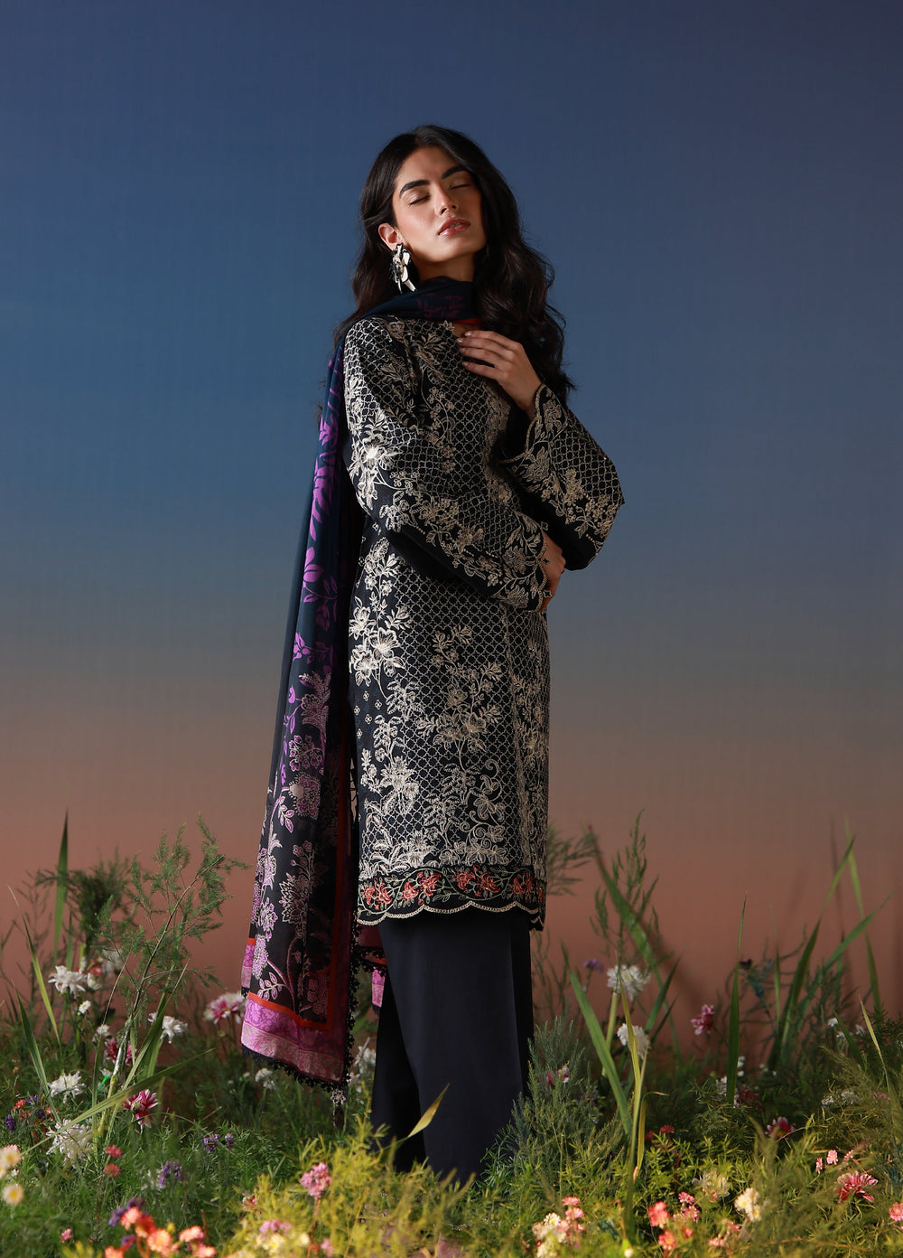 Mirha by Sahar Unstitched Embroidered Lawn 3 Piece Suit SS1-26-36 Noir Ecru - Summer Collection
