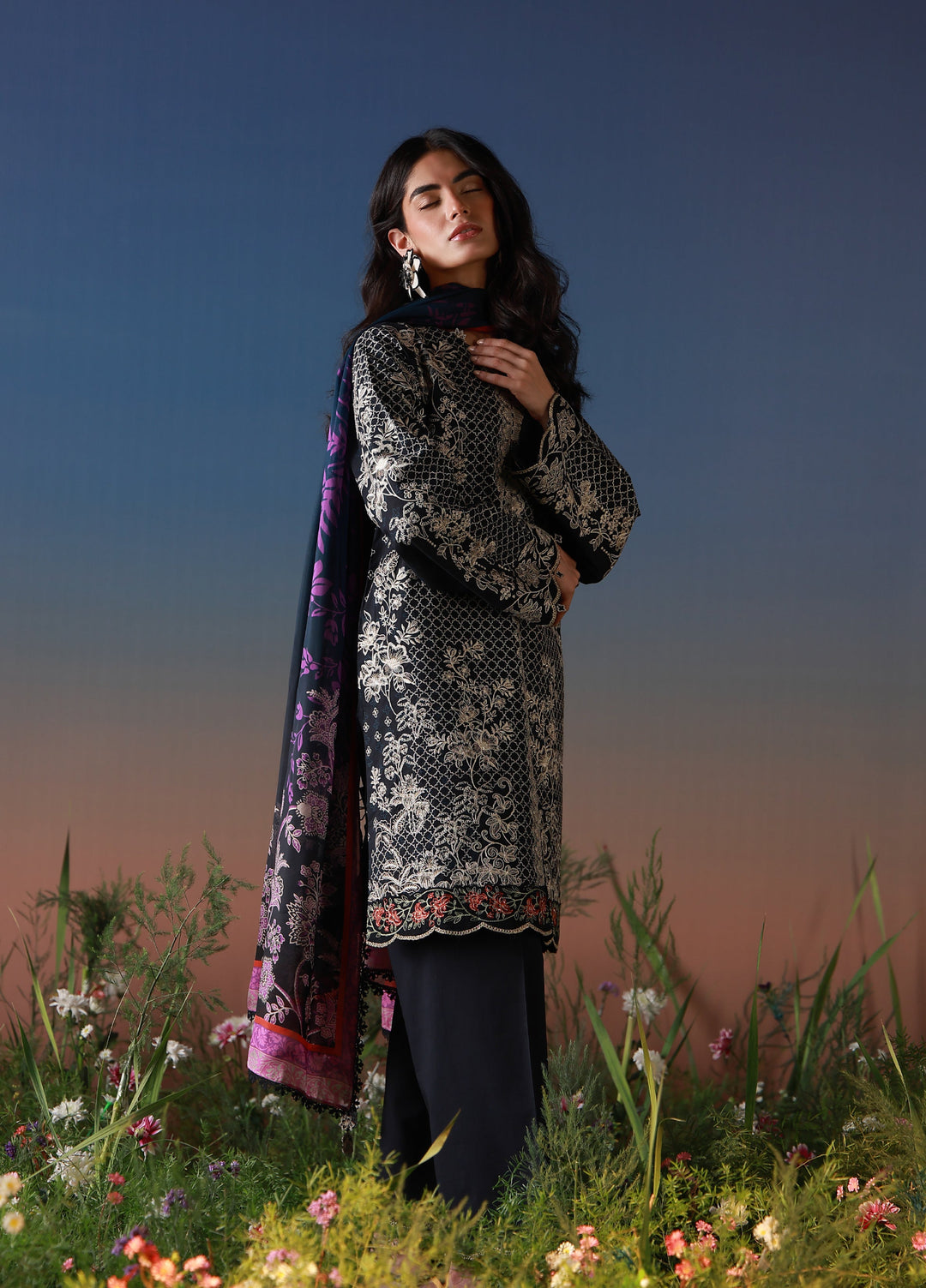 Mirha by Sahar Unstitched Embroidered Lawn 3 Piece Suit SS1-26-36 Noir Ecru - Summer Collection