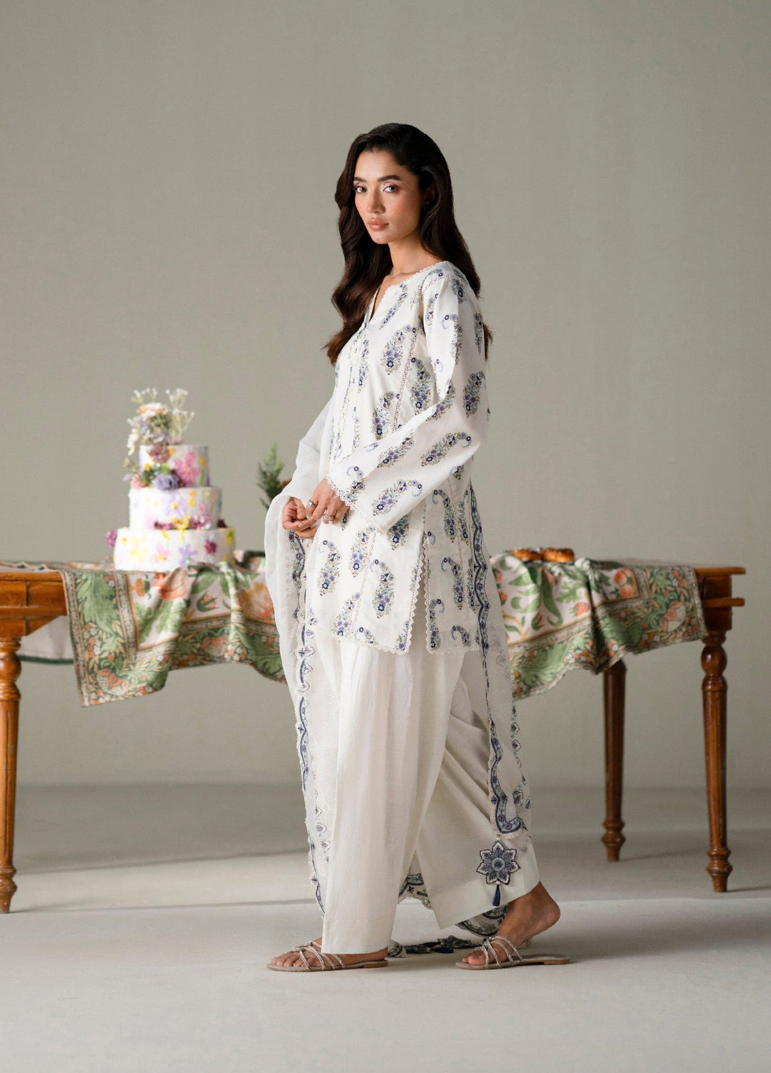 FNF Prints by Faiza Faisal Unstitched Printed Lawn 3 Piece Suit FF26UF D-3 Ivory - Summer Collection