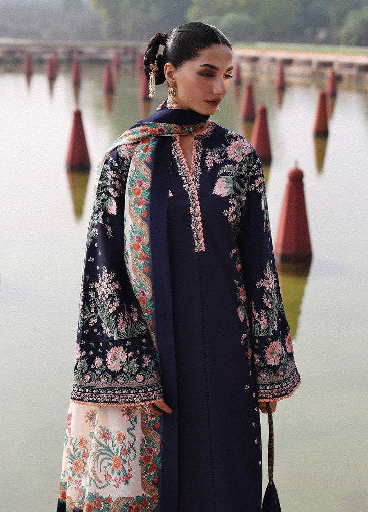 Jugnu by Hussain Rehar Unstitched Khaddar Embroidered Suits 3 Piece HRR25JK Navi - Winter Collection