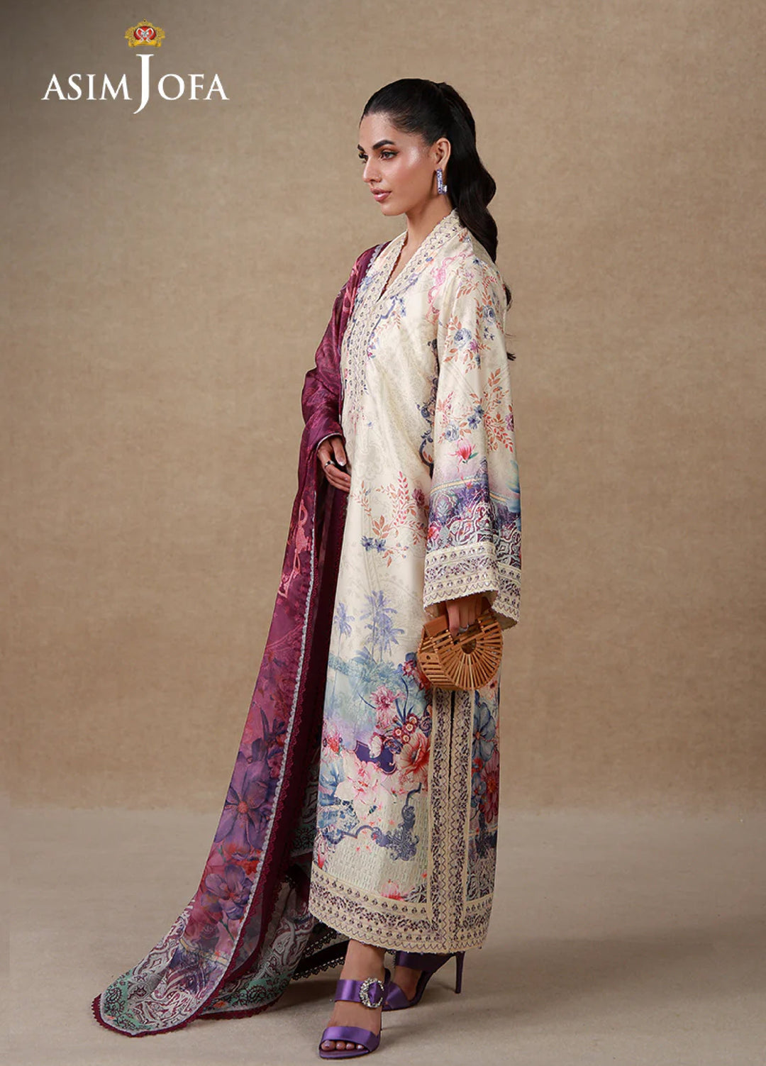 Asim Jofa Unstitched Printed Silk 3 Piece Suit AJ26UPS AJULSC-02 - Casual Collection