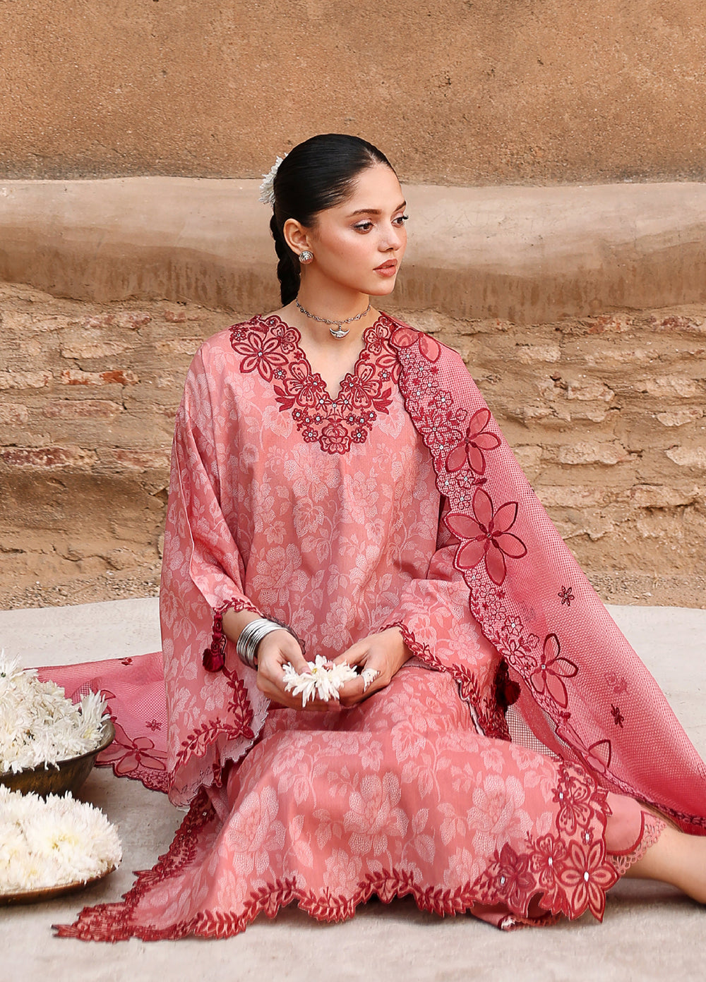 Cross Stitch Unstitched Embroidered Premium Lawn 3 Piece Suit CS26UCPL D16 PEACH ATELIER - Eid Collection