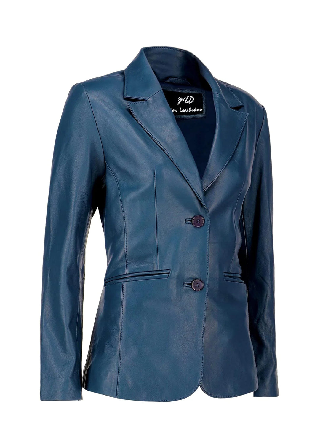 Jild Leathers Classic 2-Button Lambskin Leather Blazer Women-Blue - Blazers And Coats Collection