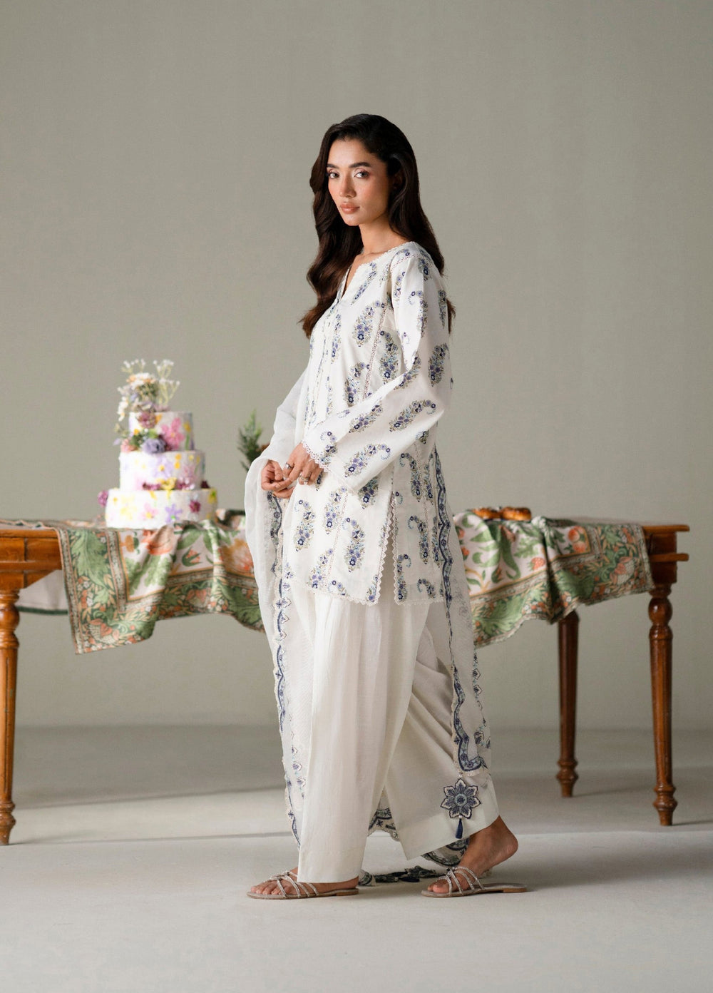 FNF Prints by Faiza Faisal Unstitched Printed Lawn 3 Piece Suit FF26UF D-3 Ivory - Summer Collection