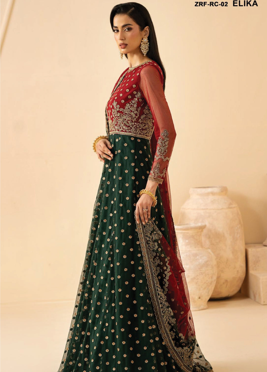 Riwayat by Zarif Unstitched Embroidered Net 4 Piece Suit ZR26URN Elika ZRF-RC-02 - Festive Collection