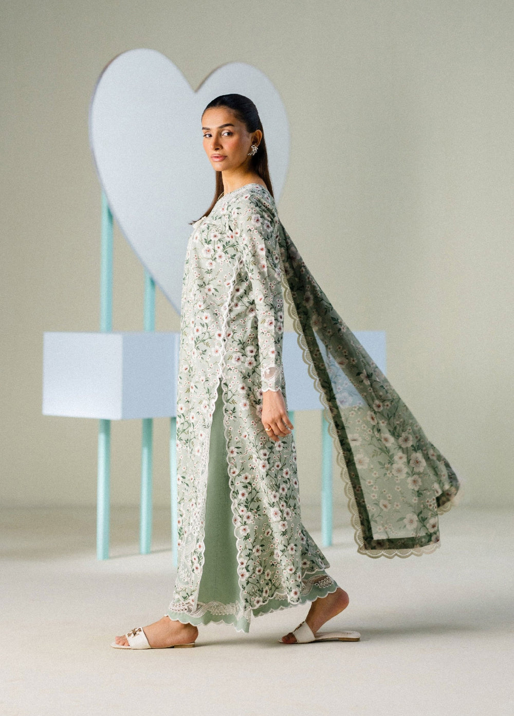 FNF Prints by Faiza Faisal Unstitched Embroidered Lawn 3 Piece Suit FF26UF D-6 Mint Muse - Summer Collection