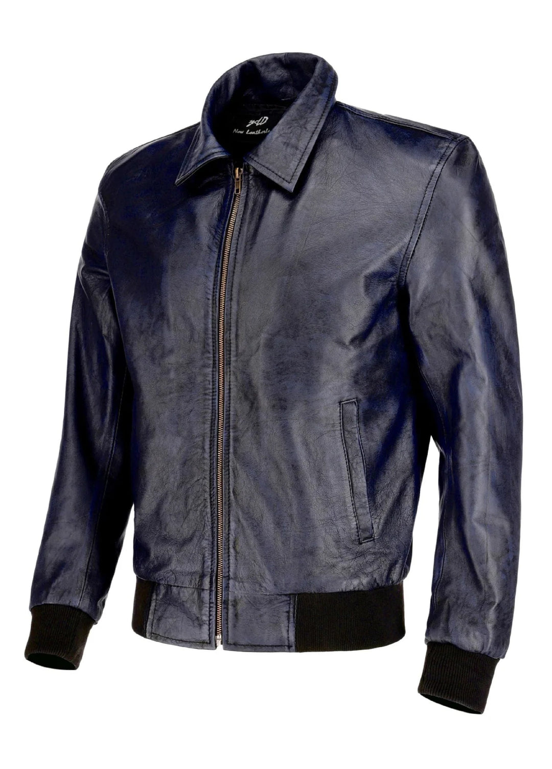 Jild Bomber Jacket Solids Mens Zipper Vintage Bomber Polo Leather Jacket Blue - Winter Collection