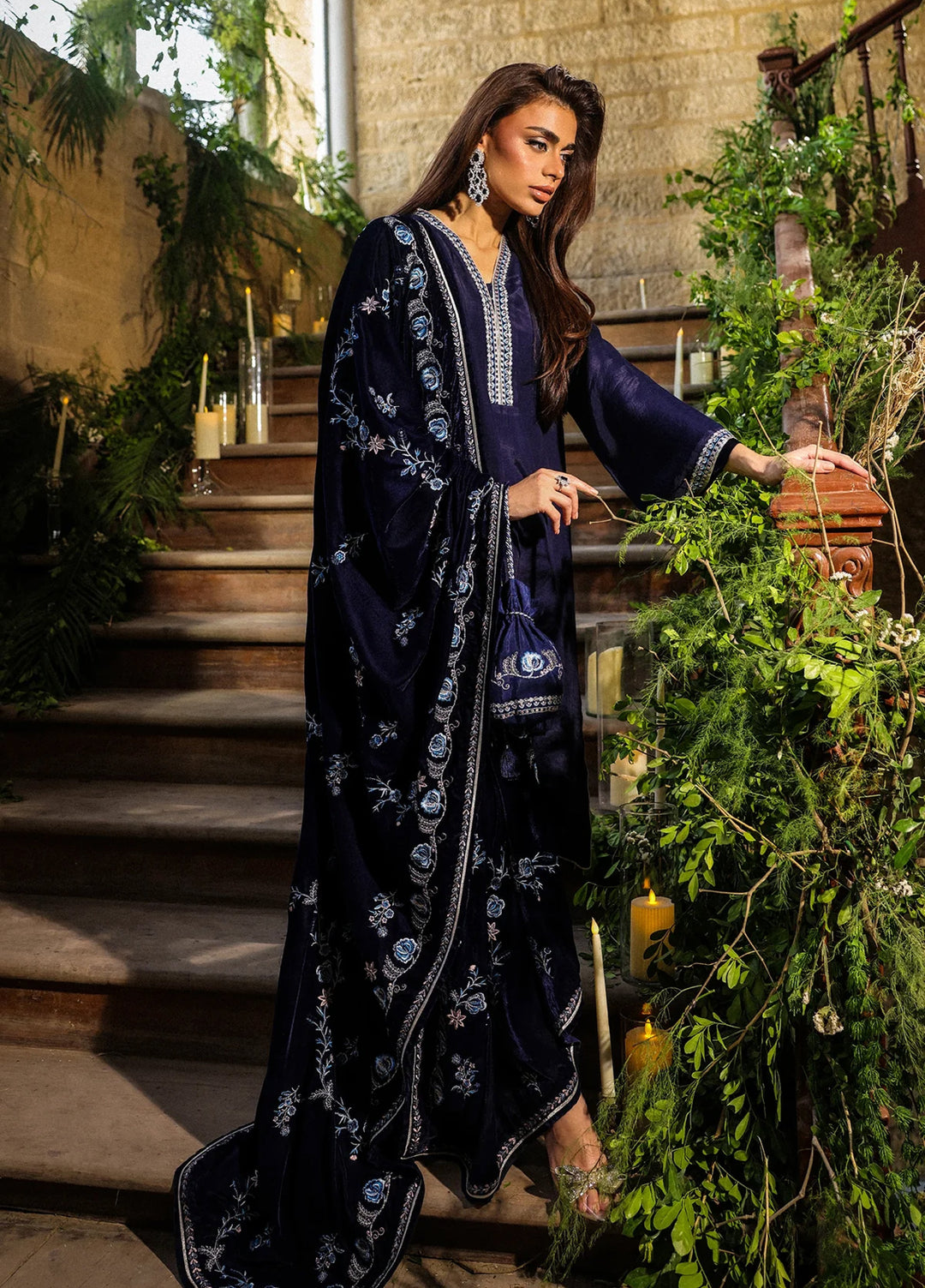 Elayra by Sahar Pret Velvet 3 Piece Embroidered Dark Bloom - Festive Collection