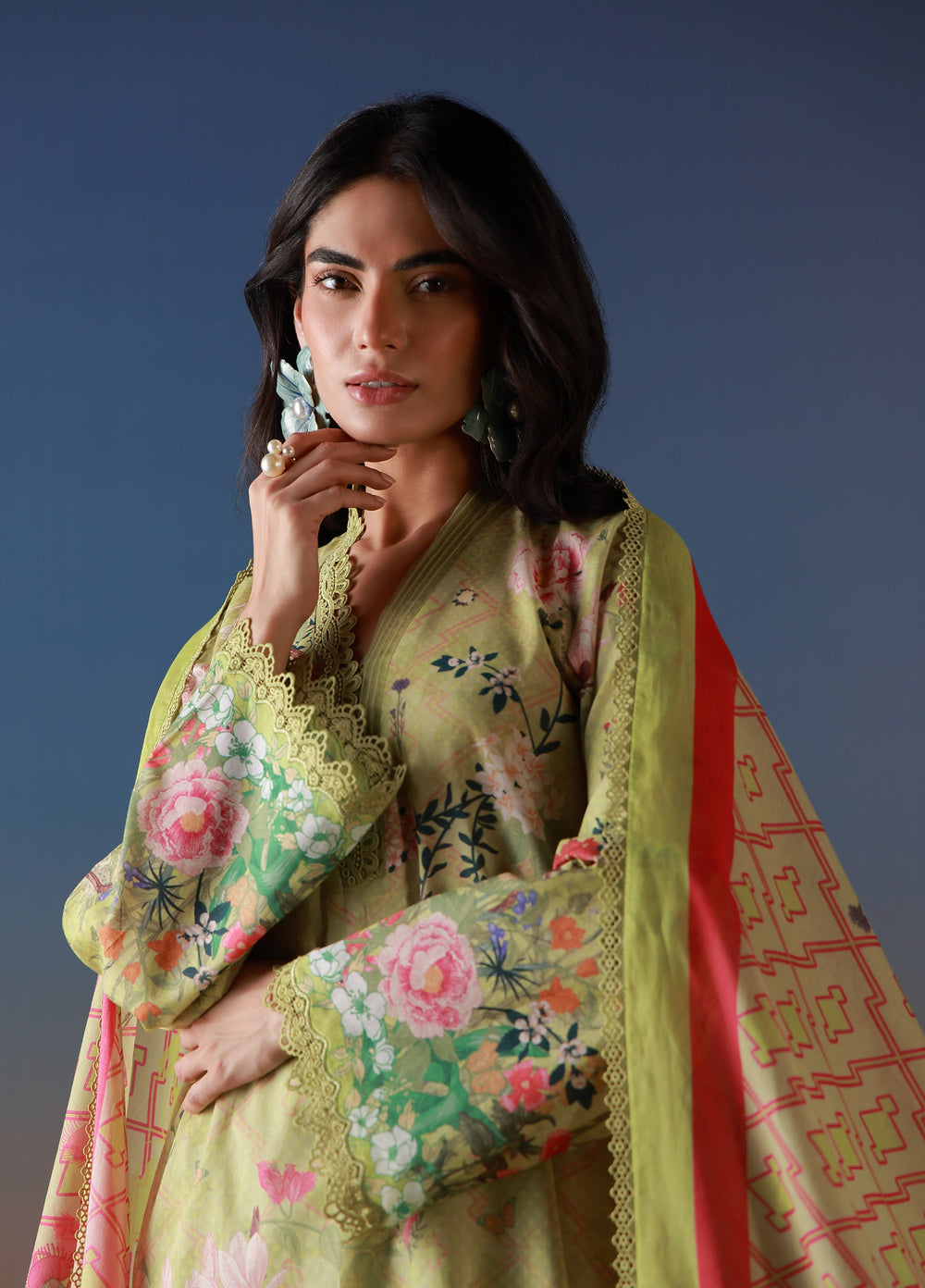 Mirha by Sahar Unstitched Printed Lawn 3 Piece Suit SS1-26-01 Olive Petal - Summer Collection