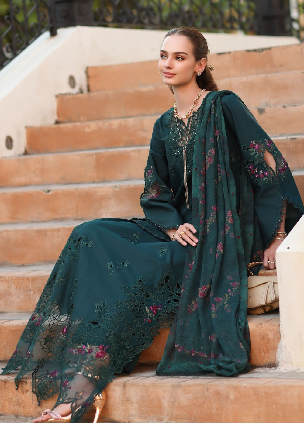 Noor by Saadia Asad Unstitched Embroidered Lawn 3 Piece Suit SA26UNE D-05A - Eid Collection