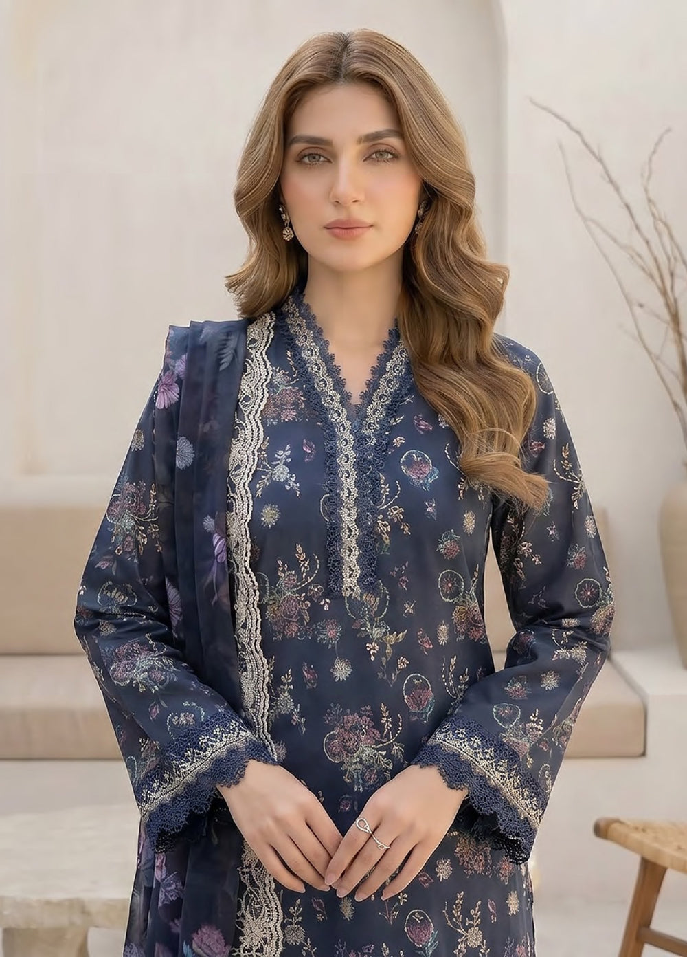 Lakhany Unstitched Printed Lawn 3 Piece Suit LSM26UP LG-RL-0471 - Casual Collection