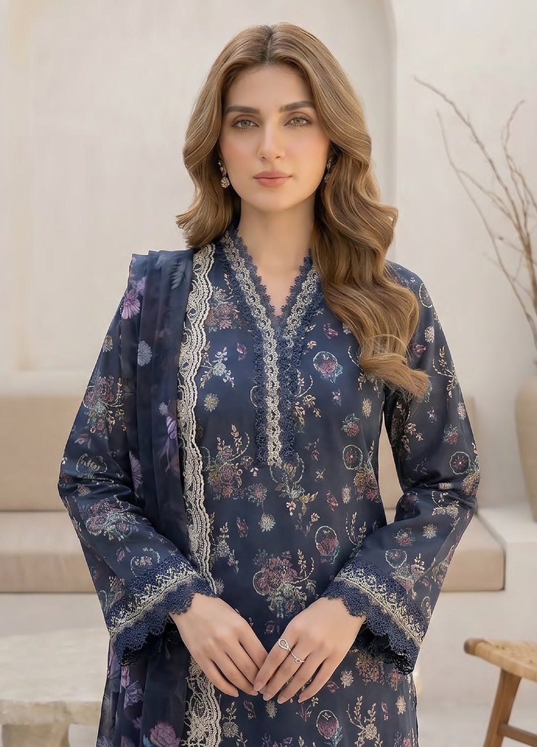 Lakhany Unstitched Printed Lawn 3 Piece Suit LSM26UP LG-RL-0471 - Casual Collection