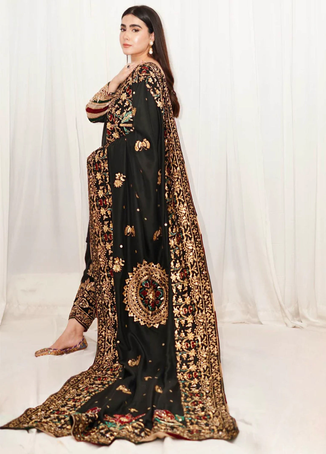 Luxe By Hues Atelier Women Pret 3 Piece Black Chaadar - Formals Collection