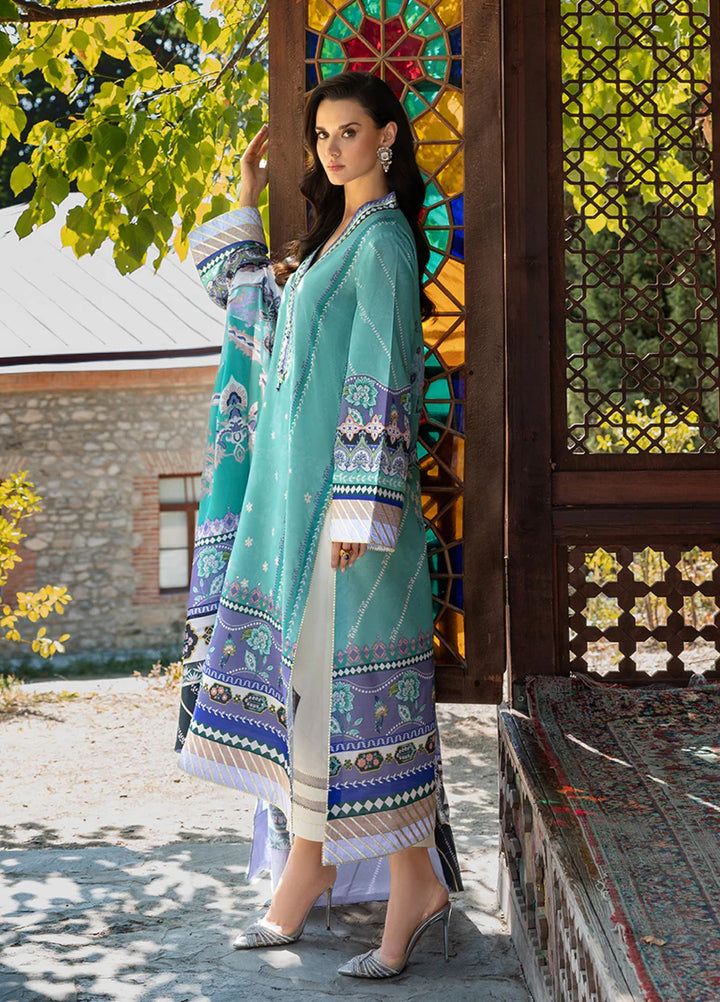 Mushq Hemline Echoes Of Serneity Unstitched Festive Raw Silk Printed 3 Piece MQ25ES D-10 Lunar Dew - Festive Collection