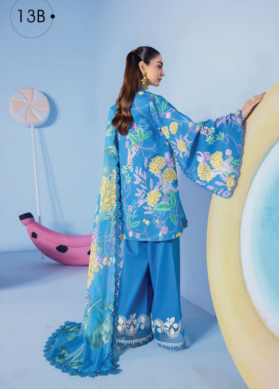 M Basics by Maria B Unstitched Embroidered Lawn 3 Piece Suit MB26UMB MB-CUSV13-13B - Summer Collection