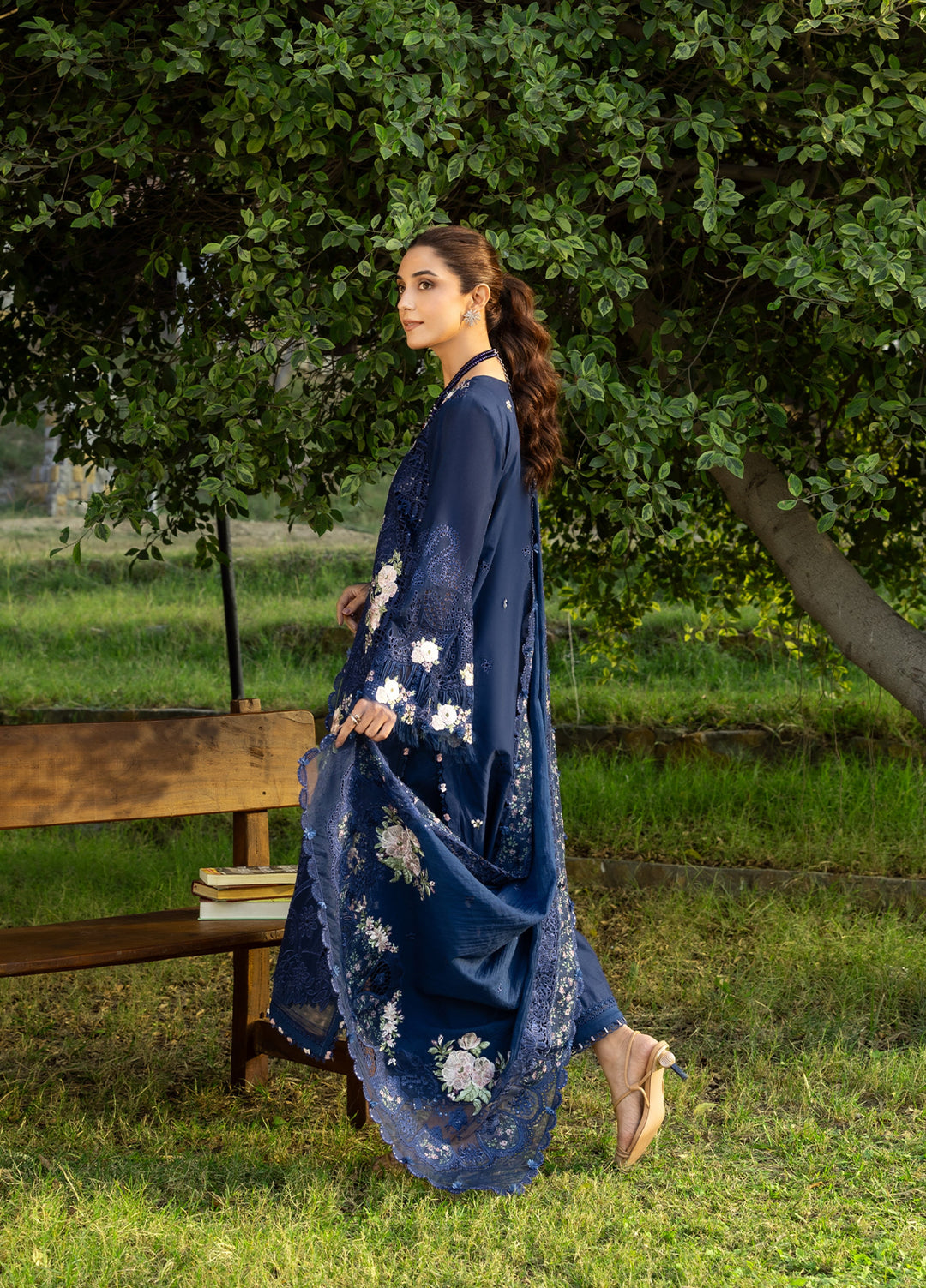Elaf Premium Unstitched Embroidered Luxury Lawn 3 Piece Suit EL26UPL ELY-4B BLUE BELLE - Summer Collection