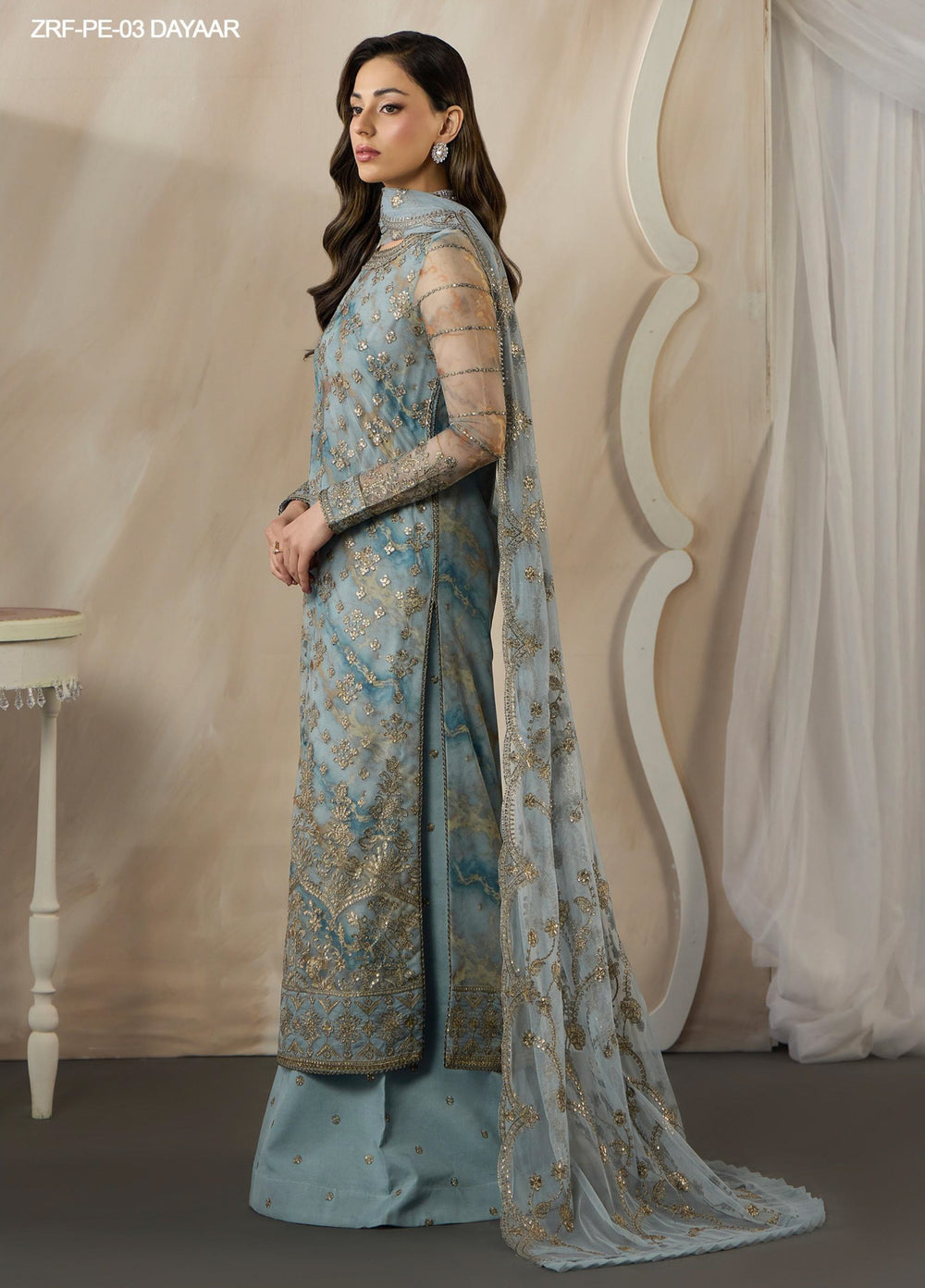 Fasana by Zarif Unstitched Embroidered Net 3 Piece Suit ZR26UF ZRF-PE-03 Dayaar - Festive Collection