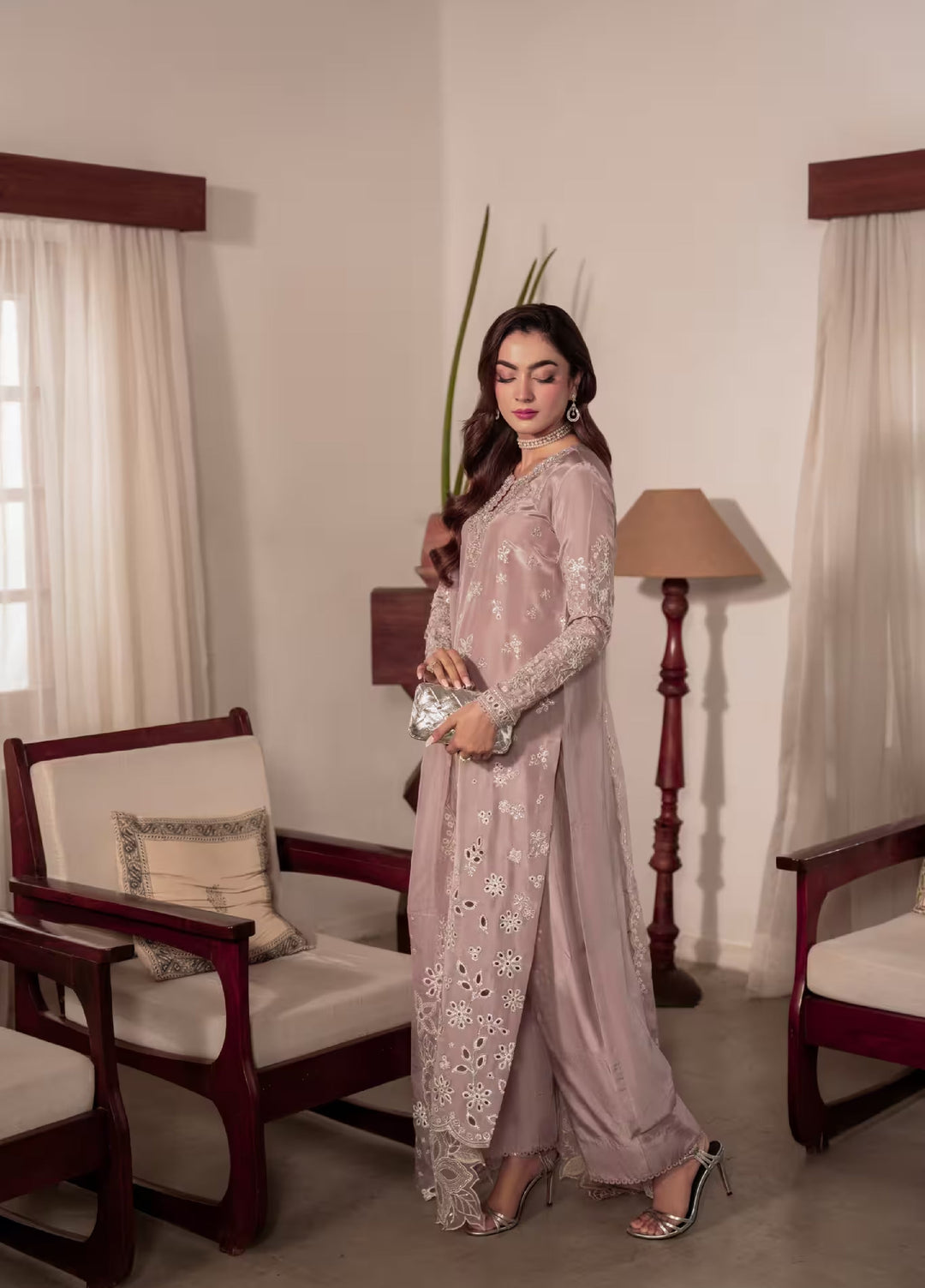 Amelia by Scherezade Women Pret Luxury Ramen Silk 3 Piece Maavi - Festive Collection