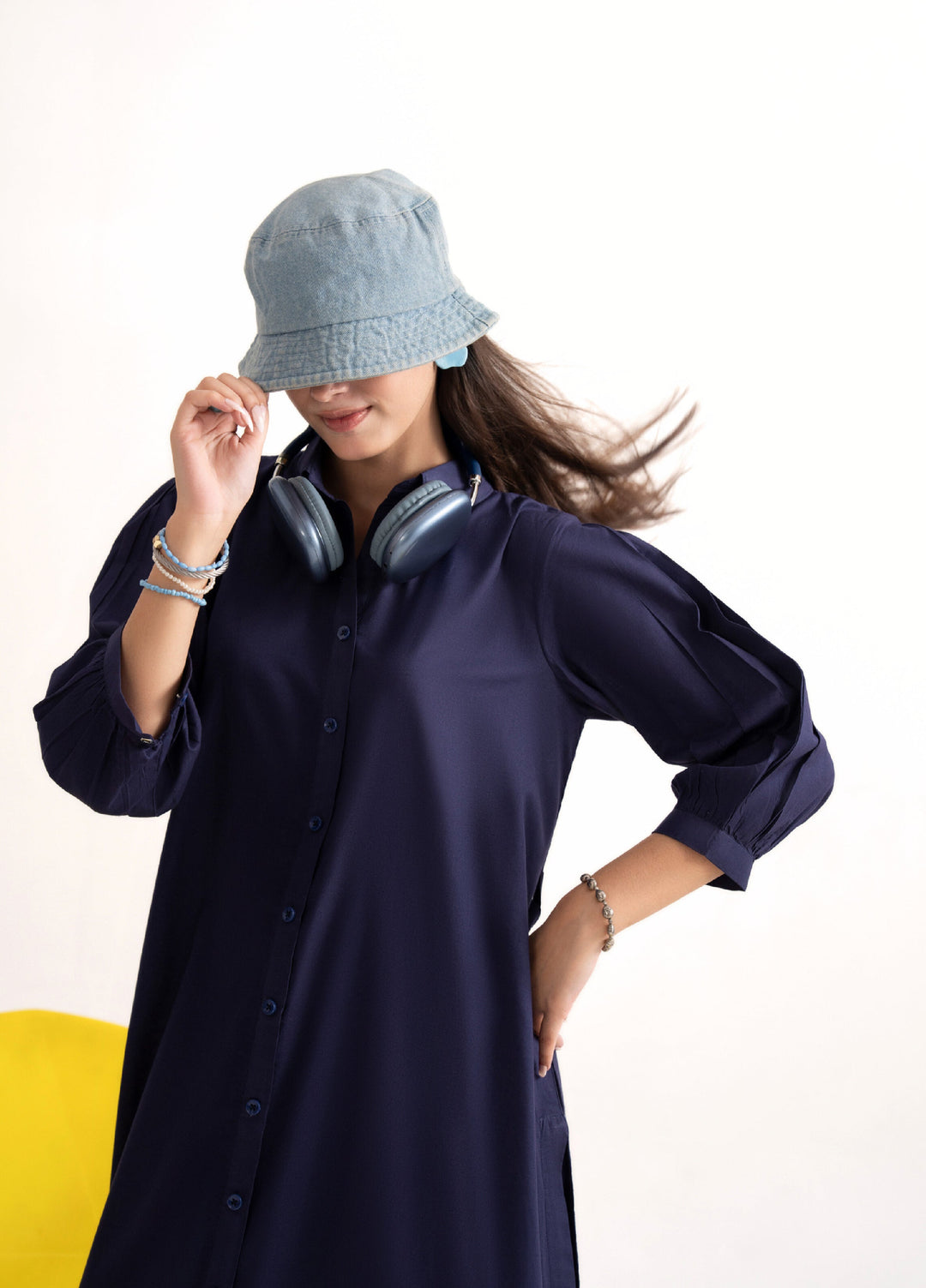 Like a Bird by Casuallite Women Pret Linen Solids Suits 2 Piece D-4 Urban Indigo Flow - Winter Collection