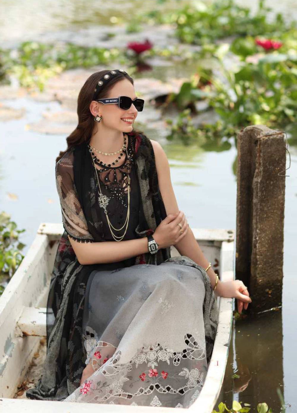 Noor Luxe by Saadia Asad Unstitched Embroidered Lawn 3 Piece Suit SA26ULNE D5 - Eid Collection