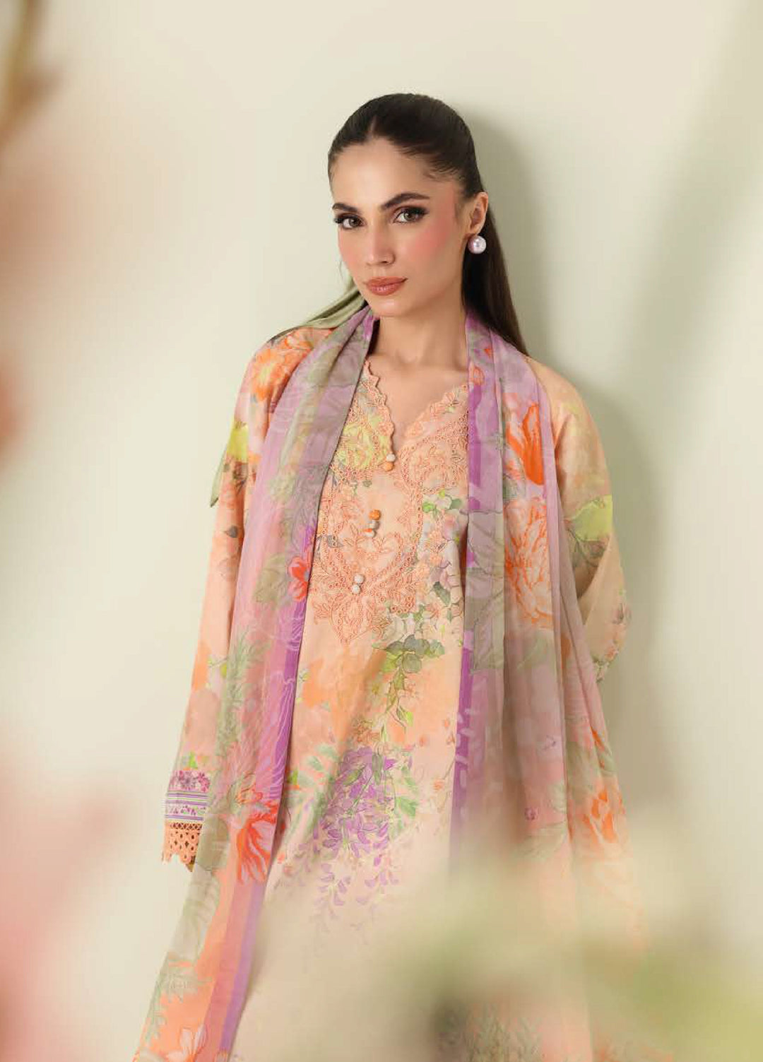 Rosette by Roheenaz Unstitched Lawn Embroidered 3 Piece Suit RNZ26UR Sunlit Fern-2B - Summer Collection