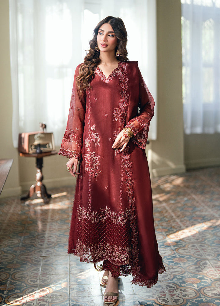 Eid Ensembles by Azure Unstitched Embroidered Khaddi Net 3 Piece Suit AZ26UEE ES-137 Hibiscus - Eid Collection