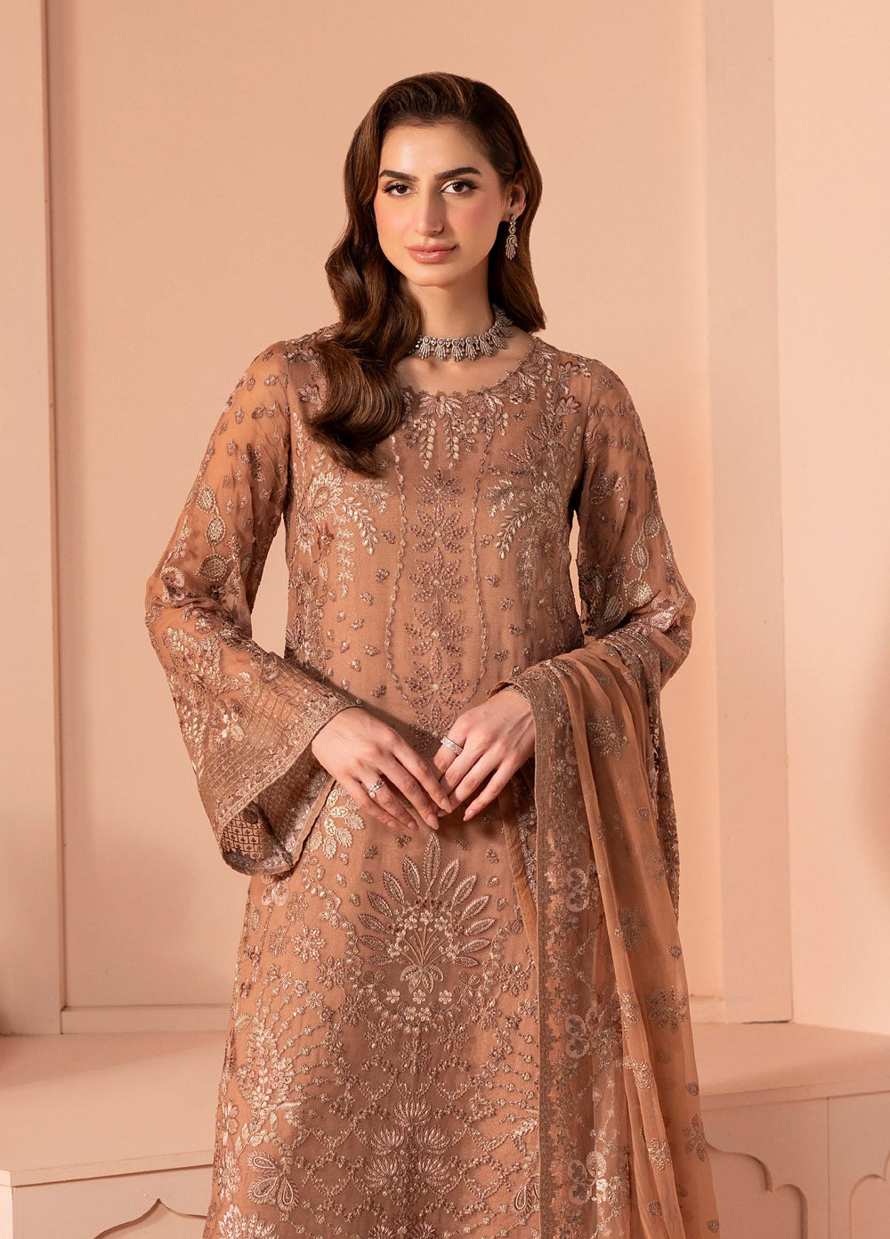 Murawwat by Lavish Premium Unstitched Luxury Chiffon Embroidered 3 peice LV25MC M-03 Rosy Nectar - Formals Collection