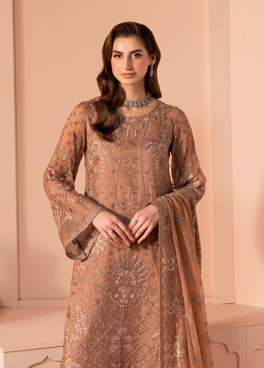 Murawwat by Lavish Premium Unstitched Luxury Chiffon Embroidered 3 peice LV25MC M-03 Rosy Nectar - Formals Collection