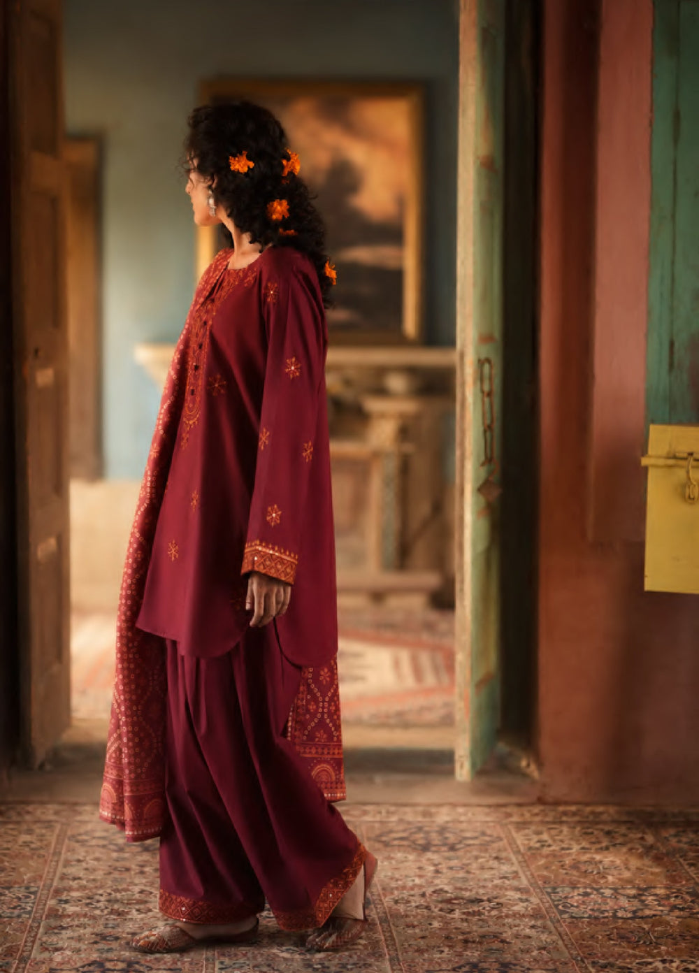 Before Sunset by Casual Lite RTW Embroidered Cotton Lawn 3 Piece Suit CL26PBS Crimson Serenity - Casual Collection