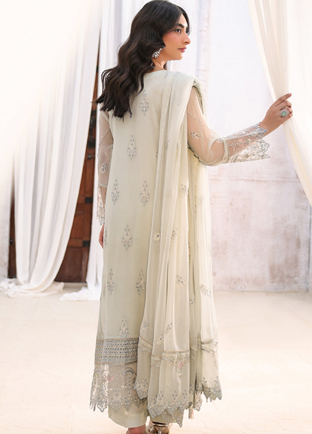 Lamhay by Shamooz Unstitched Embroidered Chiffon 3 Piece Suit SHM26UL Cloud Grey - Festive Collection