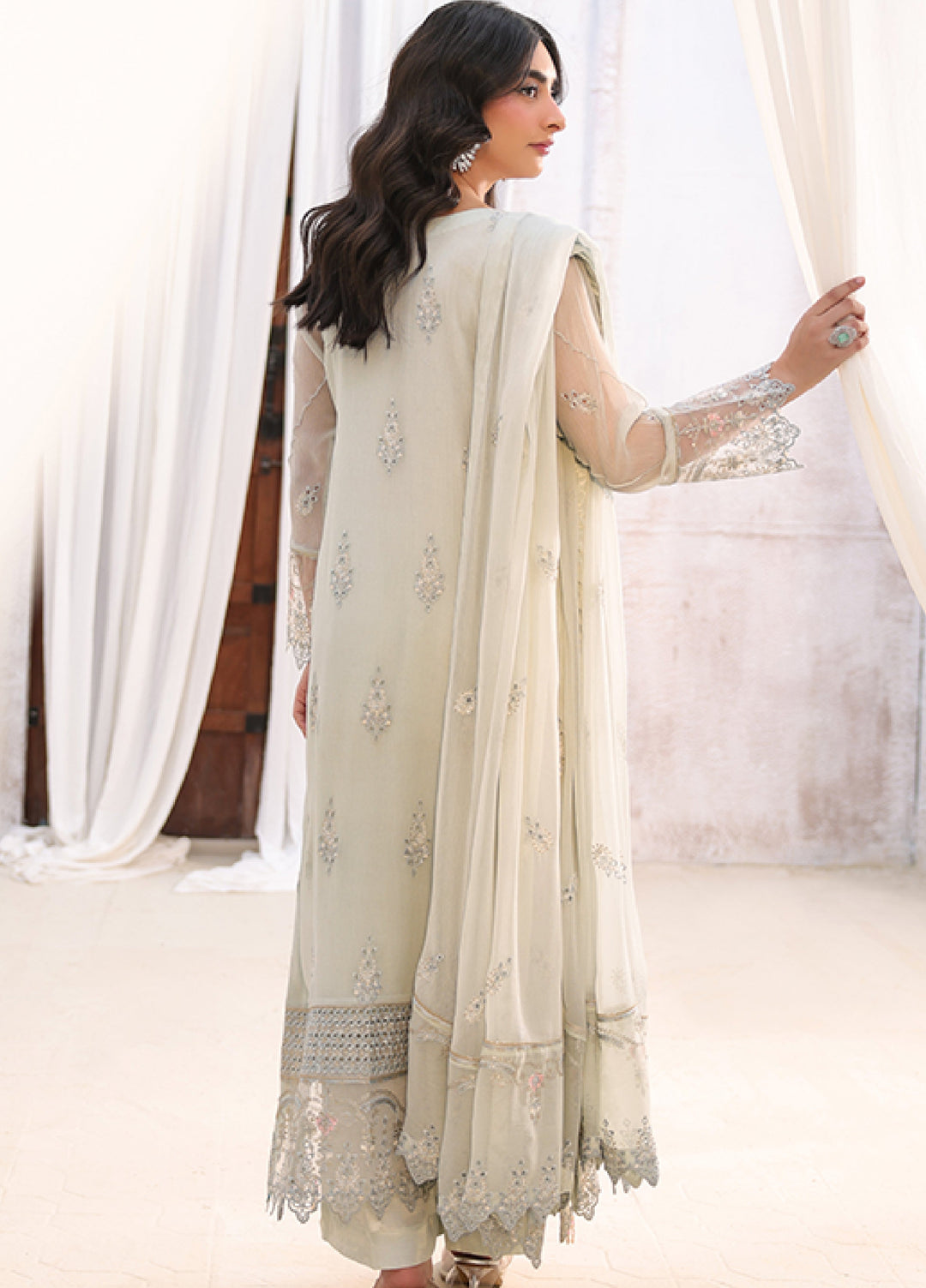 Lamhay by Shamooz Unstitched Embroidered Chiffon 3 Piece Suit SHM26UL Cloud Grey - Festive Collection