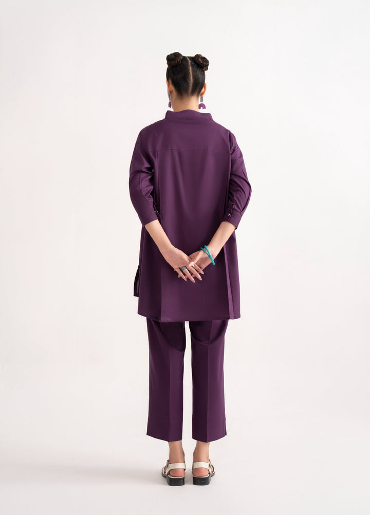 Like a Bird by Casuallite Women Pret Linen Solids Suits 2 Piece D-1 Violet Frame - Winter Collection