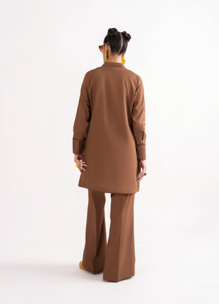 Like a Bird by Casuallite Women Pret Linen Solids Suits 2 Piece D-2 Cocoa Edge - Winter Collection