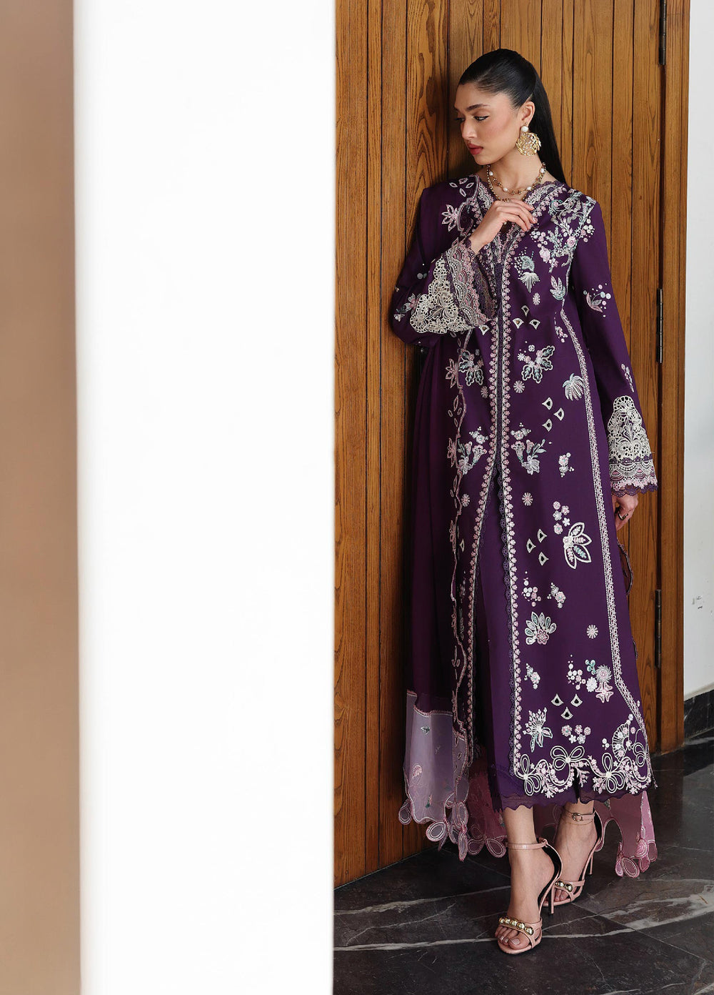 Q Line by Qalamkar Unstitched Embroidered Lawn 3 Piece Suit QLK26ULQ SUHRA QKL-14 - Festive Collection
