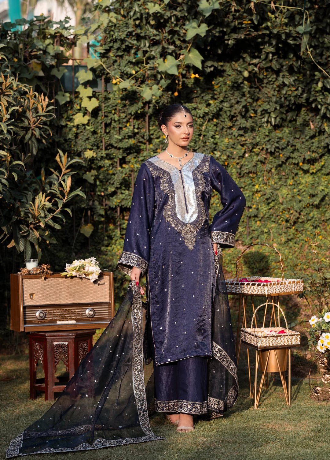 Sitaray by Reezas Women Pret Silk Embroidered 3 Piece Sunehri raat - Festive Collection