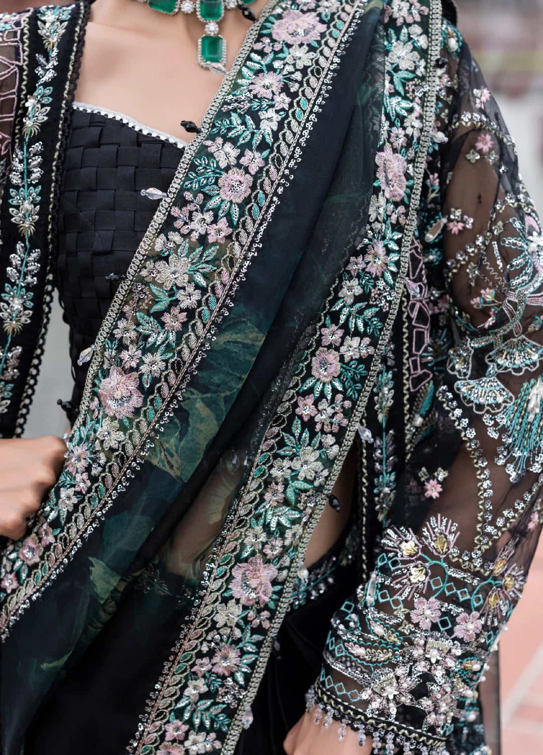 Ember by Aylin Unstitched Organza Embroidered Suits 3 Piece AYL25EF D5-Noir - Festive Collection