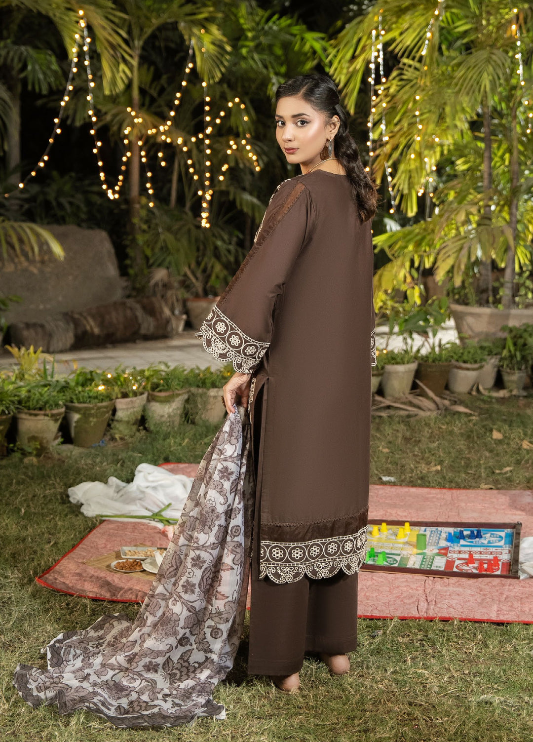 Dhaga Women RTW Embroidered Cotton 3 Piece DHG26PCN Mocha Elegence - Eid Collection