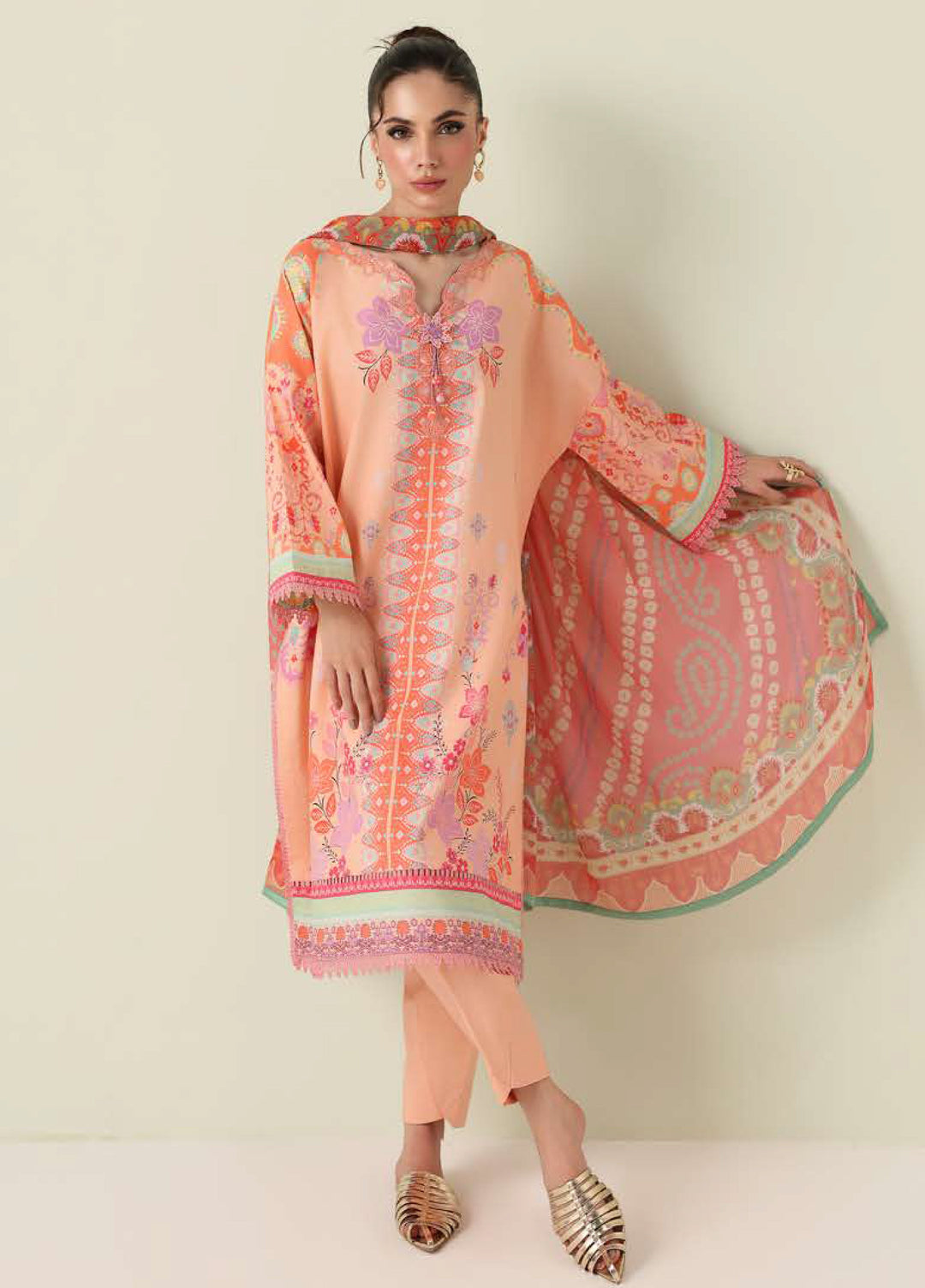 Rosette by Roheenaz Unstitched Lawn Embroidered 3 Piece Suit RNZ26UR Warm Horizon-5B - Summer Collection