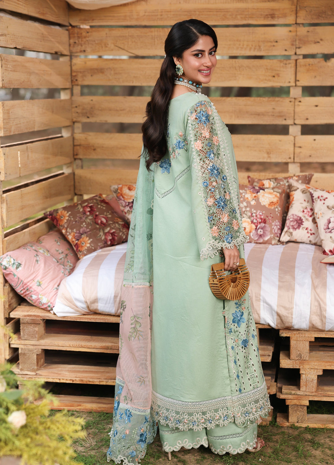 Tales of Petals by Sardinia Unstitched Embroidered Luxury Lawn 3 Pcs Suit SRD26UTP D-2 Summer Sage - Festive