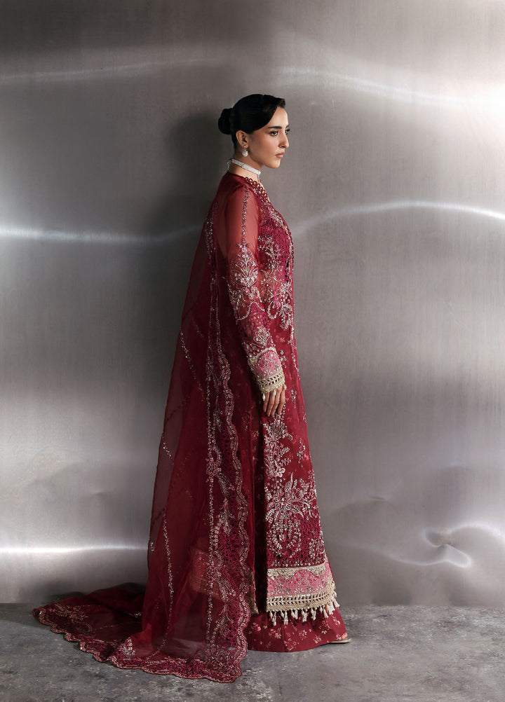 Seraphine by Zarposh Unstitched Embroidered Organza 3 Piece Suit Garnet - Wedding Collection